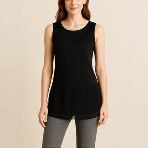 NIC+ZOE Black Onyx Chiffon-Trim Side Silk Blend Top